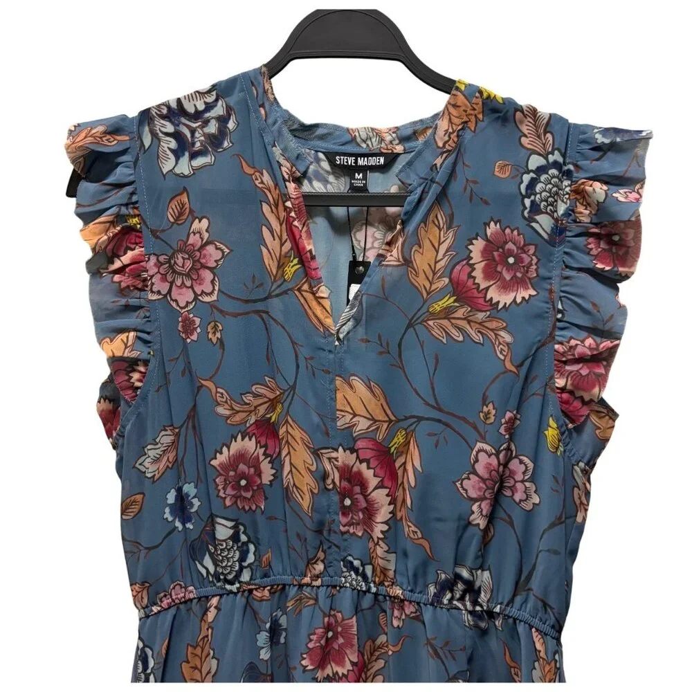 Steve Madden Allegra Floral Midi Dress Size M Cadet Blue